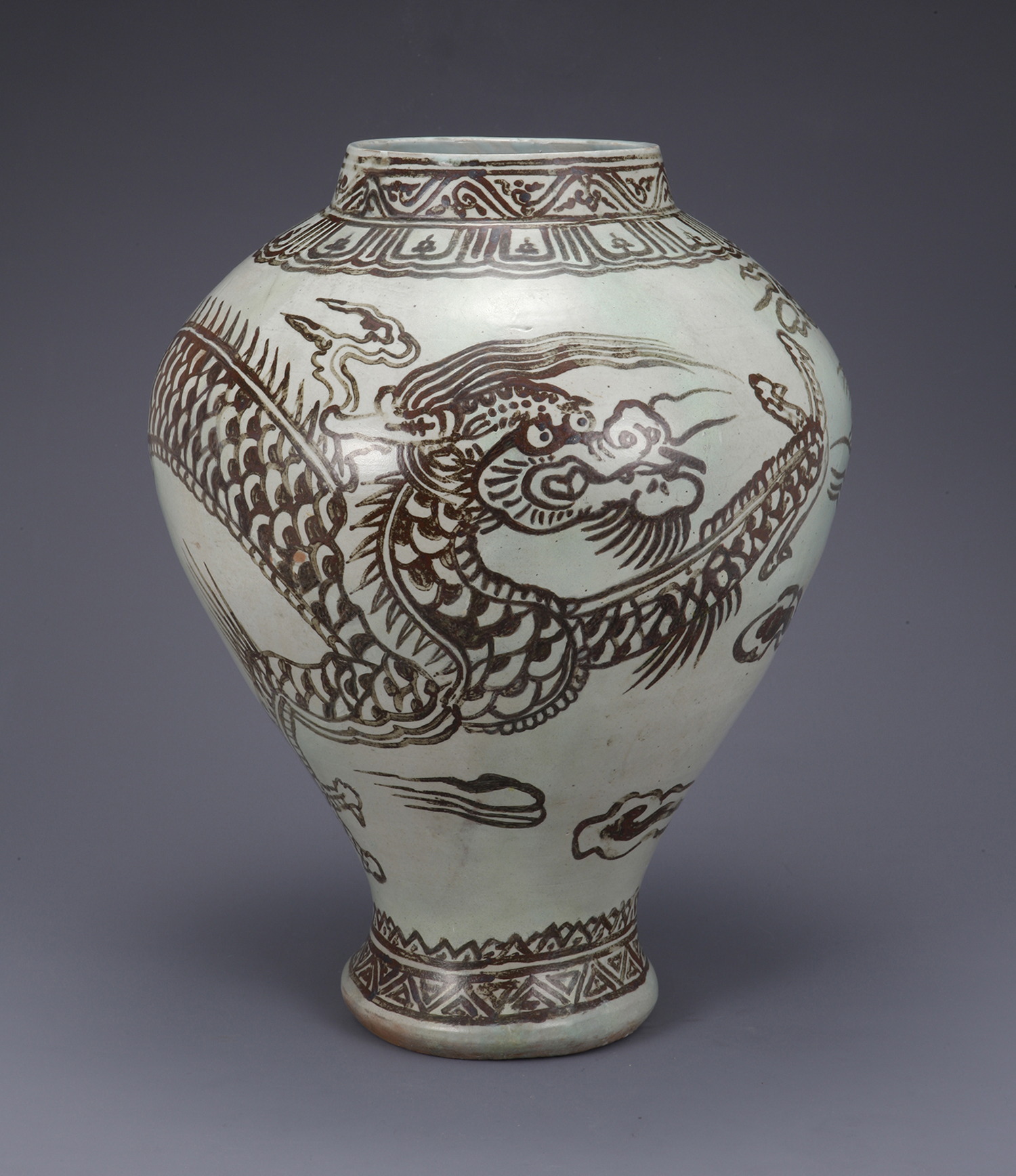 Jar with Dragon and Cloud Design in Underglaze Iron