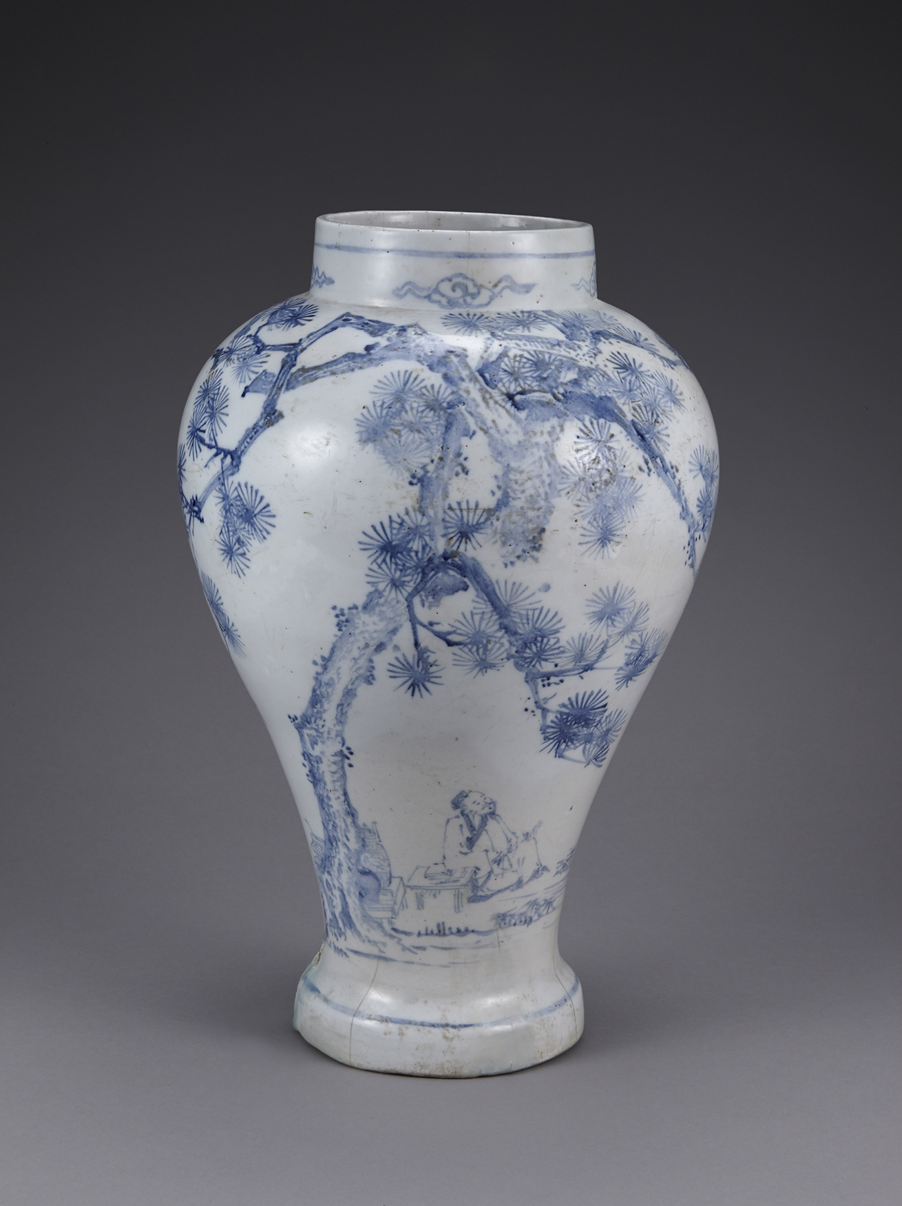 Jar with Pine Tree, Bamboo and Figure Design in Underglaze Blue