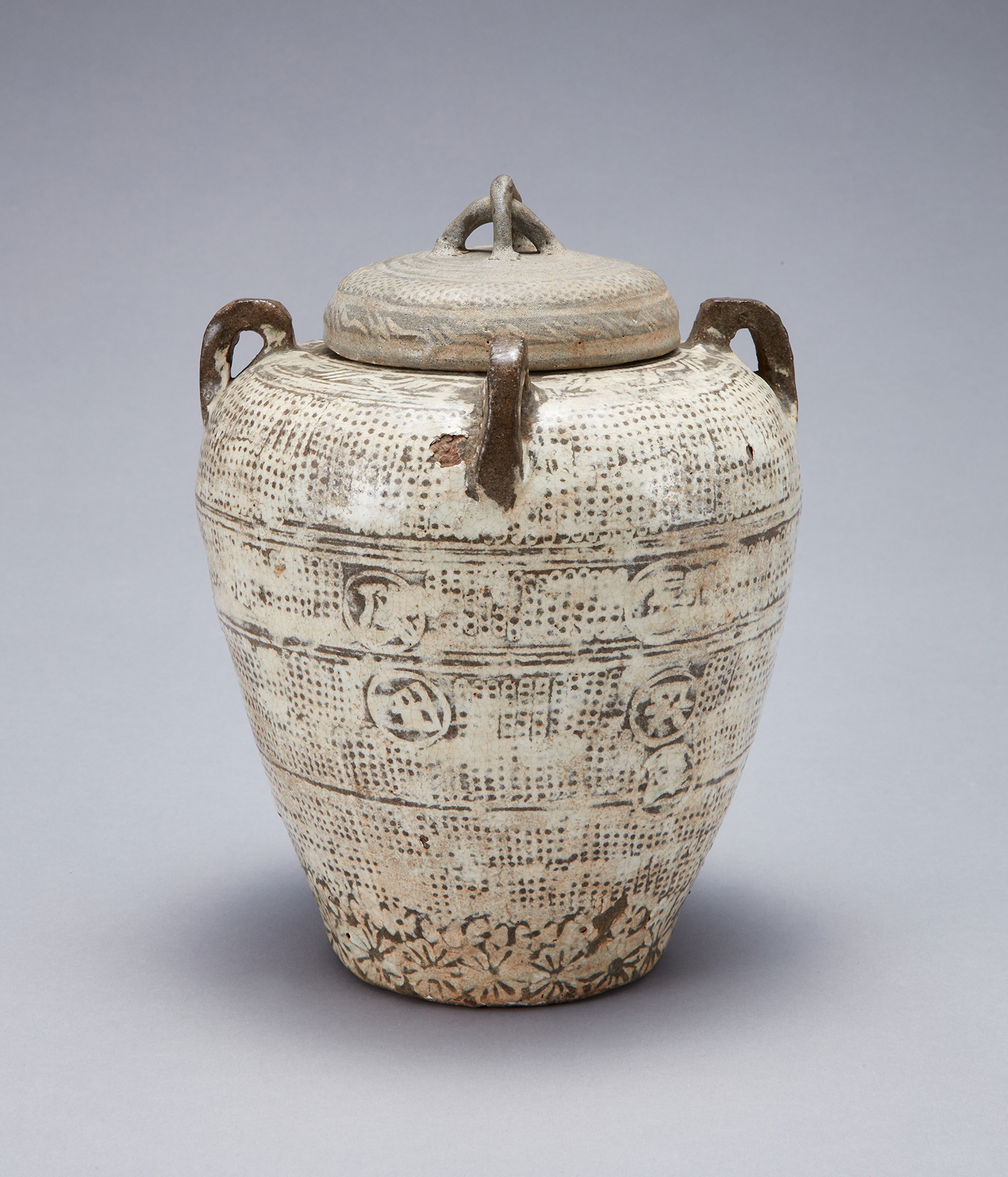 Placenta Jar and Cover with Stamped Design and the Inscription of “Gyeongju-jangheunggo”