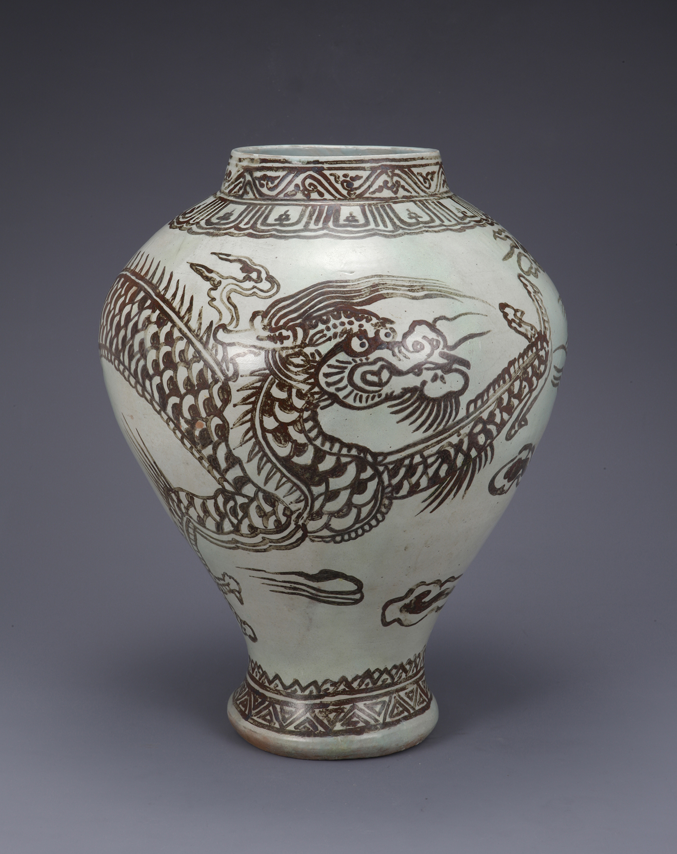 Jar with Cloud and Dragon Design in Underglaze Iron