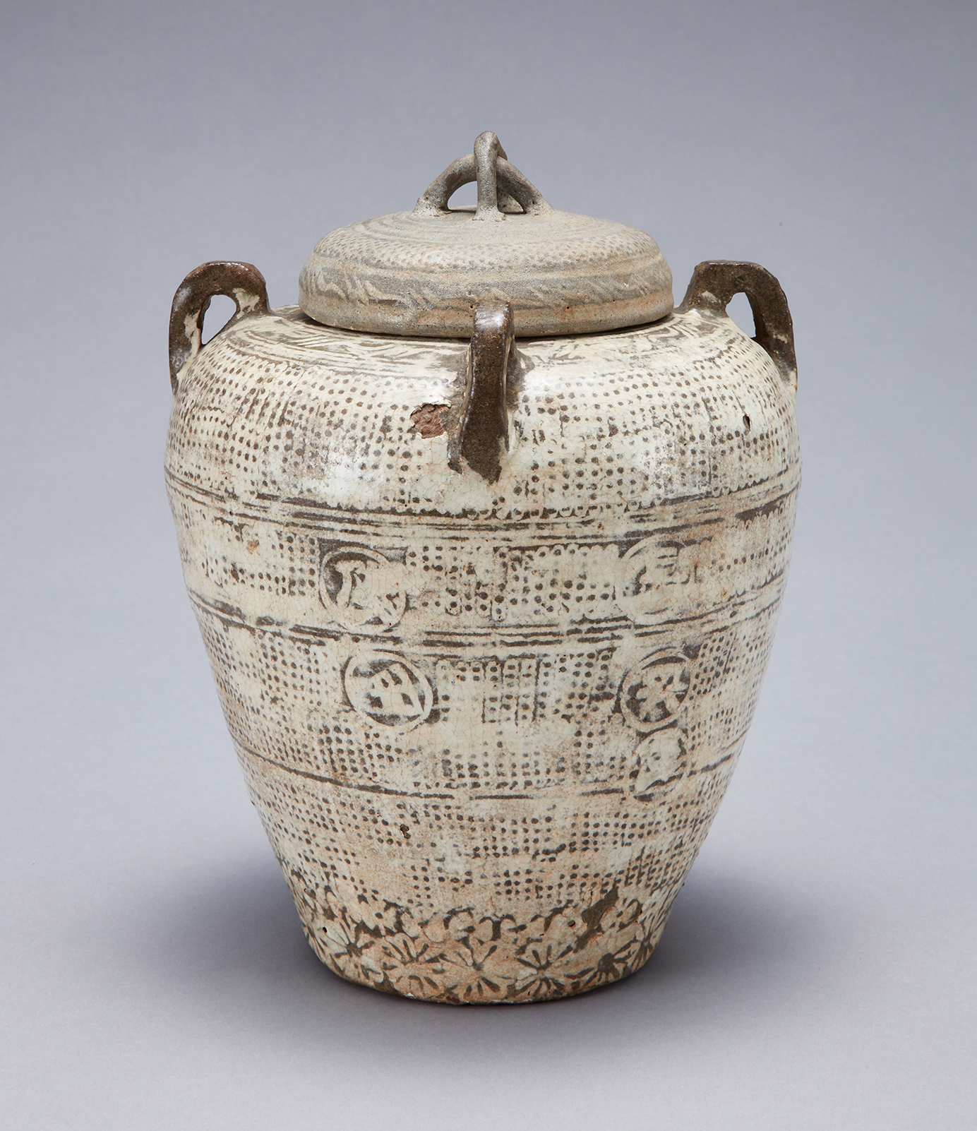 Placenta Jar and Cover with Stamped Design and the Inscription of “Gyeongju-jangheunggo”